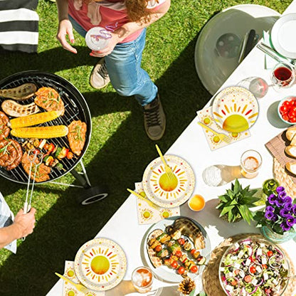 96 Pieces First Trip Around The Sun Decorations Sunshine Birthday Party Plates Boho Sun Disposable Plates Napkins Folks Paper Tableware Set for 1st Trip Around The Sun Birthday Girls Boys Supplies - style: Boho Sun