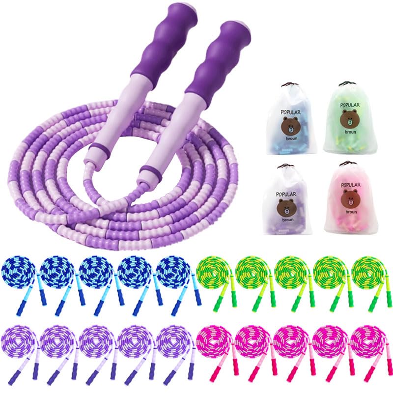 20 Pcs Soft Beaded Jump Ropes, Adjustable Length Skipping Rope, 8.2 Ft Tangle Free Segmented Jumping Rope with Storage Bag for Kids and Adults Exercise, Fitness