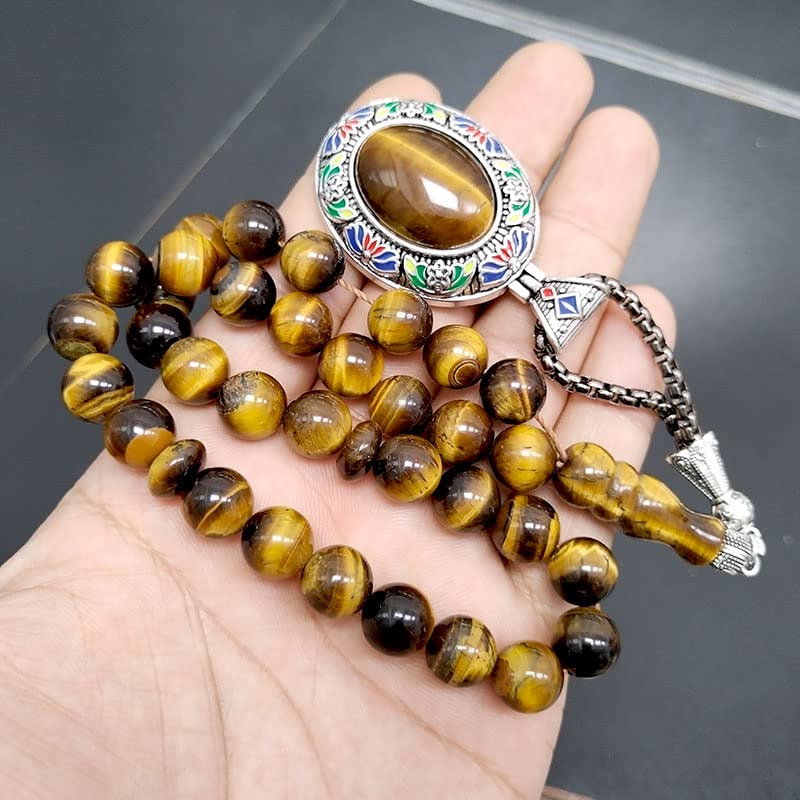 ALBASHAN Tasbih Men Natural Tiger Eye Stone Prayer Beads Muslim Misbaha 33 45 51 66 99 100Beads Professional Rosary Bead (10mmx45beads) - color: 10mmx45beads