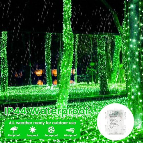 2 Pack 200 LED St. Patrick's Day String Lights Battery Operated with Timer - color: Green, size: 2PK(100LED)