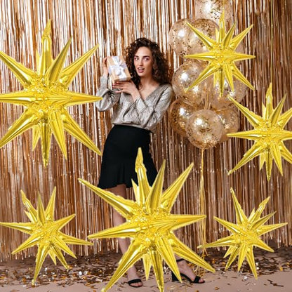 6 Pcs Gold Star Foil Balloons One-Piece 14-Pointed Star Balloon 4D Starburst Cone Mylar Balloon 22inch Christmas Birthday Wedding Wedding Anniversary Party Supplies (22&27 Inches Gold) - color: 22&27 Inches Gold