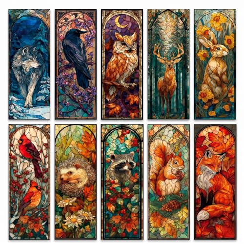 Cute Animals Bookmark Gifts - 10pcs Fantasy Stained Glass Bookmarks - style: Animals Rabbits