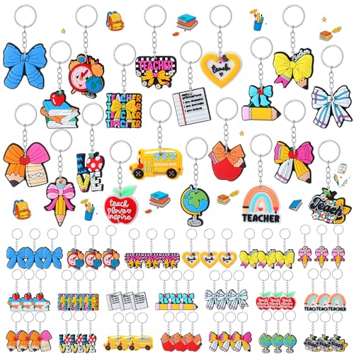 Kenning 60 Pcs Back to School Teacher Keychains, Book Lover Charms - style: Teacher