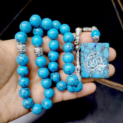 ALBASHAN Tasbih Natural blue Turquoises arabic accessories Muslim Eid gift Islamic 33 45 66 99 100 Prayer beads Saudi Arabia Misbaha - color: No carving, size: 10mmx51beads