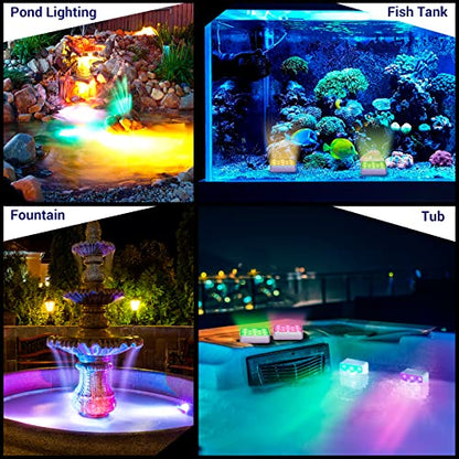 LOFTEK Submersible LED Pool Lights with Magnet & Remote, 13 LEDs Color Changing Rechargeable Underwater Pool Lights, Waterproof Swimming Pool Lights for Pond, Hottub (4 Pack-Rechargeable-II) - size: 4 Pack-Rechargeable-II