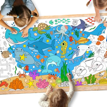 Gatherfun Under The Sea Party 자이언트 컬러링 포스터 - 80.9 x 182.9cm(31.5 x 72인치) - 다용도 교실 벽 장식 및 생일 활동 - 학교 파티 및 특별 행사를 위한 바다 동물 포스터 또는 테이블 커버 - style: Under The Sea