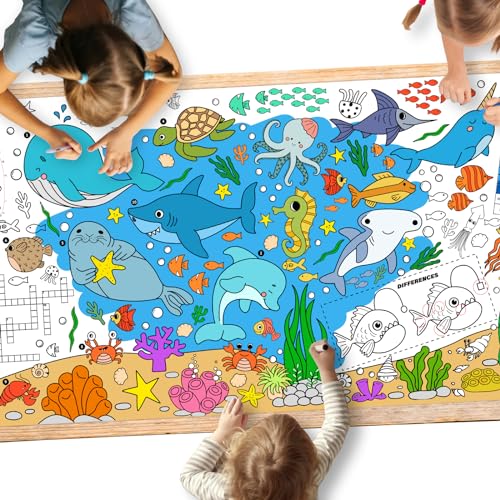 Gatherfun Under The Sea Party 자이언트 컬러링 포스터 - 80.9 x 182.9cm(31.5 x 72인치) - 다용도 교실 벽 장식 및 생일 활동 - 학교 파티 및 특별 행사를 위한 바다 동물 포스터 또는 테이블 커버 - style: Under The Sea