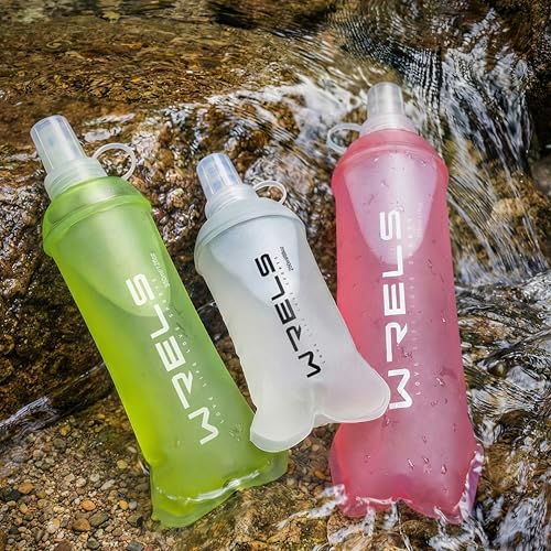 WRELS Running Water Bottle,250ml/350ml/500ml TPU Soft Flask,Collapsible Water Bottles for Hydration Vests and Running Belts Backpack, Soft Water Bottles For Hiking Cycling Climbing - color: White-250ml*2