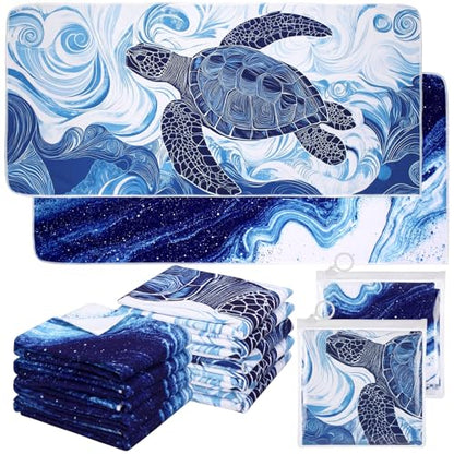 12 Pack Blue Ocean Cooling Towels 35" x 15" Instant Evaporative Cooling Neck Towel with Storage Bag, Reusable Microfiber Soft Ice Towel for Sports, Running, Swimming, Travel, Yoga, Hiking - style: Nautical