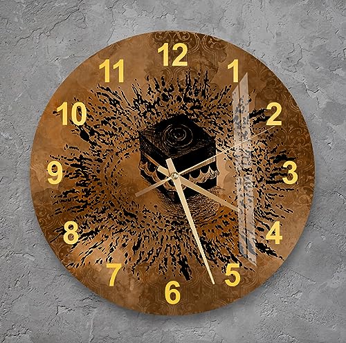Tempered Glass Wall Clock - Islamic Wall Art for Living Room, Muslim Home Decor, Quran Wall Decor, Ramadan Decoration, Eid Gifts, Arabic Calligraphy (Kaaba) - style: Kaaba