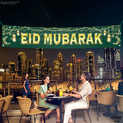 KatchOn, Large Eid Mubarak Banner – 120x20 Inch | Green Eid Decorations for Home, Eid Sign, Eid Mubarak Yard Banner, Perfect for Eid al-Fitr Decorations & Eid al-Adha Celebrations