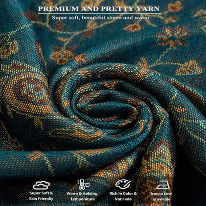 TUSHUSTY Pashmina Feel Shawls Wraps Rave Scarf for Women Soft Silky Reversible Men Scarves Hijab - color: Dark Green