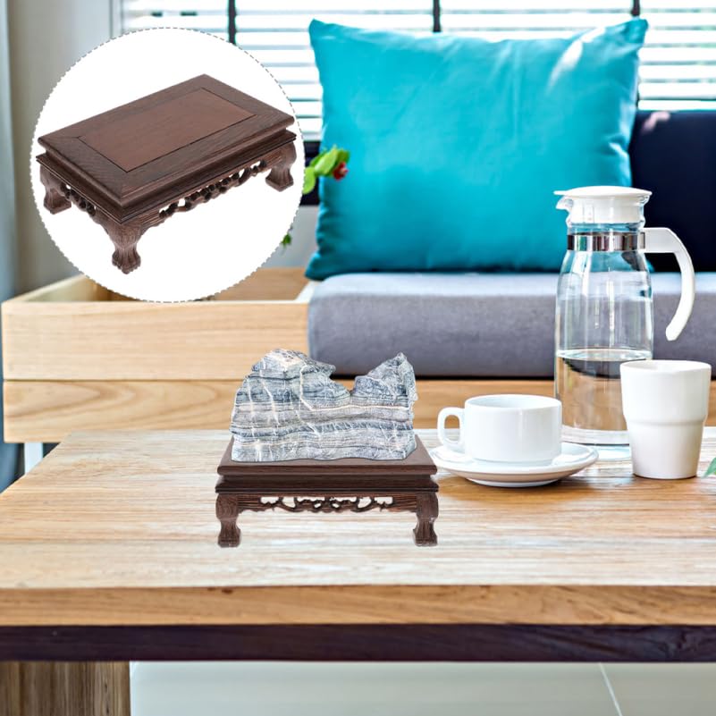 Healifty Rectangle Wooden Display Stand Riser, Rosewood Pedestal Base for Vase Plant Buddha Statue - Carved Chinese Table Decor for Fish Tank Aquarium