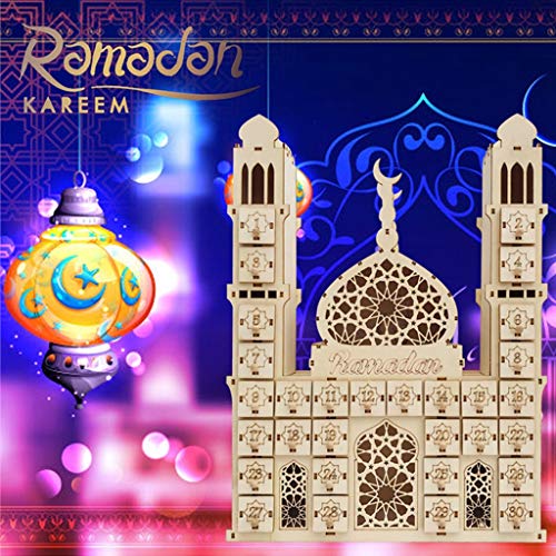 Ramadan Countdown Calendar, Wooden Ramadan Advent Countdown Calendar, Wooden Drawer Muslim Ramadan Decoration for Home Office Table Eid Party Decor