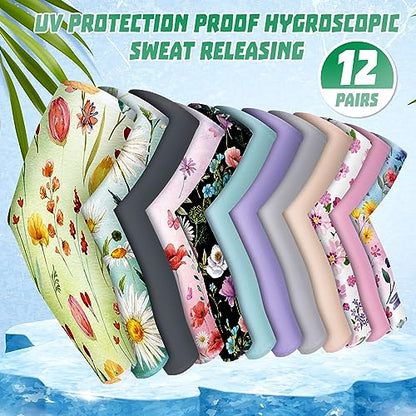 Crowye 12 Pairs UV Protection Arm Sleeve Farm Outdoor Gardening Sun Protection Sleeves for Men Women Work Compression Tattoo Arm Cover Up for Outdoor Cycling Fishing