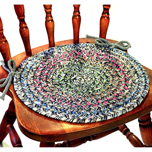 Rhody Rug Sophia SO65 Moss Green 15" x 15" Chair Pad Set-of-4 - Round Chair Cushion with Ties for Round Shaped Patios, Dining Room Seat - Seat Cushions, Ideal as Home Decor - Made in USA