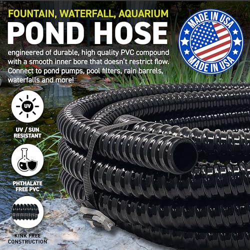 1" Dia. Corrugated Pond Tubing 1-Inch ID, 20 FT Length, Black PVC Kinkproof Strong Flex Tubing Made in USA - size: 1 Inch