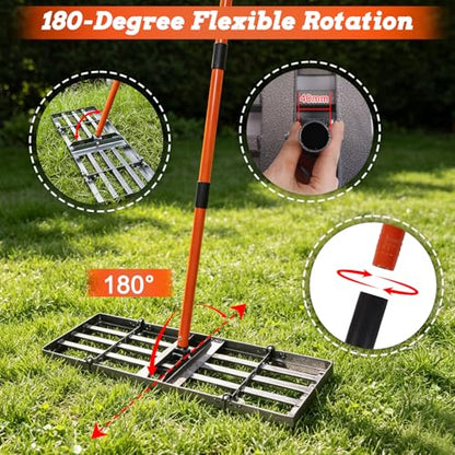 Lawn Leveling Rake, 30" x 10" Lawn Leveler Tool | Heavy Duty Lawn Levelling Rake with 78" Adjustable Handle,Stainless Steel rake for Soil Garden, Golf Course, Farm and Pasture