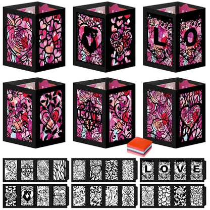 Retisee 24 Pcs Valentine's Day Decorations Paper Lanterns Craft Kits Valentine's Day Candles Holders Paper Boxes Lanterns DIY Craft Kits for Home Decorations Art Project - style: Valentine's Day