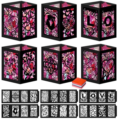 Retisee 24 Pcs Valentine's Day Decorations Paper Lanterns Craft Kits Valentine's Day Candles Holders Paper Boxes Lanterns DIY Craft Kits for Home Decorations Art Project - style: Valentine's Day