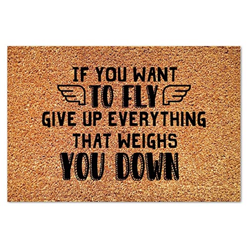 If You Want to Fly Give Up Everything Coir Doormat Rectangular Rug Farmhouse Bible Scripture Durable Coir Non Slip Mat for Front Porch Entrance Home Entryway 16x24in - color: Style-18, size: 2' x 1'4" (Rectangular)
