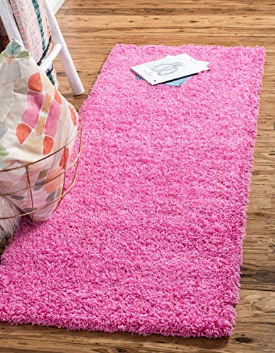 Unique Loom Solid Shag Collection Area Rug (2' x 6' 5" Runner, Taffy Pink) - color: Taffy Pink, size: 2' x 6'5" (Rectangular)