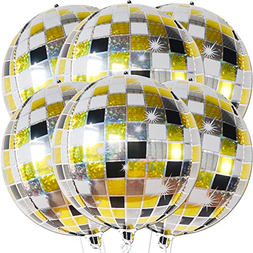 KatchOn Multicolor Disco Ball Balloons - 22 Inch, Pack of 6, Gold Birthday - color: Gold, Black Silver