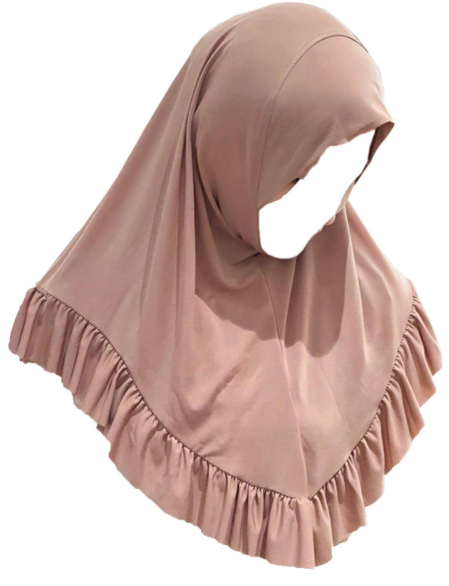 MioCloth Women One Piece Hijabs Elegant Ruffle Trim Soft Beanie Cap Turban Head Wrap Scarf Prayer Veils Headcover - color: Grey Pink