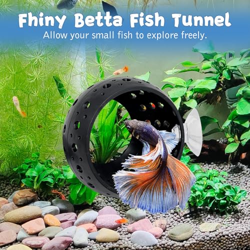 Fhiny 2 PCS Betta Hide, Beta Fish Tank Decor, Suction Cup Shrimp Tunnel, Betta Resting Spot, Aquarium Hammock Hideout Cave for Guppy Resting(Black)