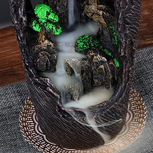 DOBEHOME Mountain Waterfall Incense Burner Backflow Incense Burner Incense Smoke Waterfall with 100 Backflow Incense Cones，Tweezer，Mat (Vase Shape)