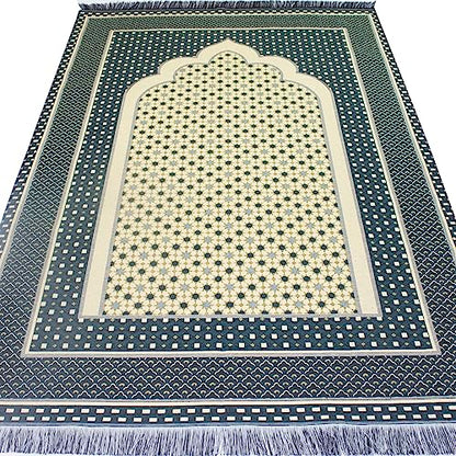 Modefa Turkish Islamic Prayer Mat Janamaz Sajjadah | Thin Woven Cotton Praying Rug Ramadan Eid Gift | Traditional Muslim Sejada for Men Women - Hira Diamond (Dark Green) - color: Dark Green
