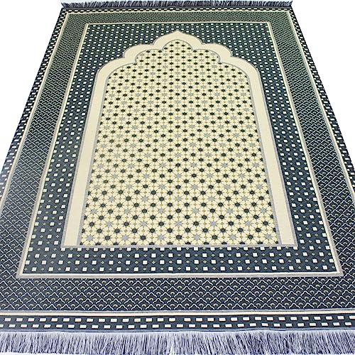 Modefa Turkish Islamic Prayer Mat Janamaz Sajjadah | Thin Woven Cotton Praying Rug Ramadan Eid Gift | Traditional Muslim Sejada for Men Women - Hira Diamond (Dark Green) - color: Dark Green