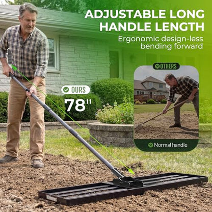 Walensee Foldable Split Lawn Leveling Rake, 30"x10" Heavy Duty Lawn Leveler Tool with 6.5FT Steel Handle, Levelawn Landscape Rake for Topdressing, Soil, Sand, Dirt, Backyard, Garden - size: 6.5FT 30"x10"