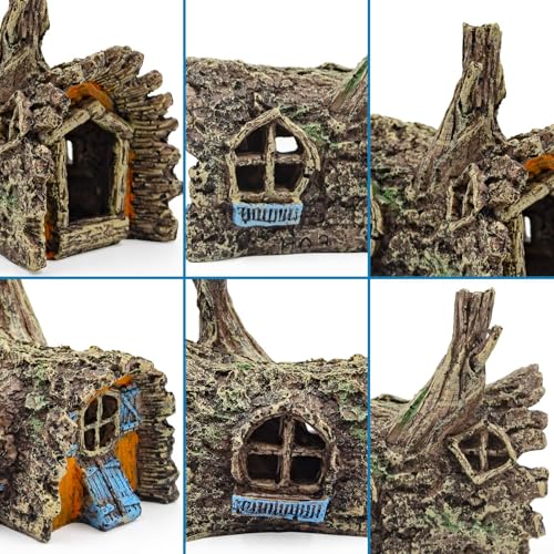 Fish Tank Decorations, Resin Simulated Tree House Hide, Aquarium Caves and Hides for Fish, Tank Accessories Decorations, Aquarium Ornaments Hideout