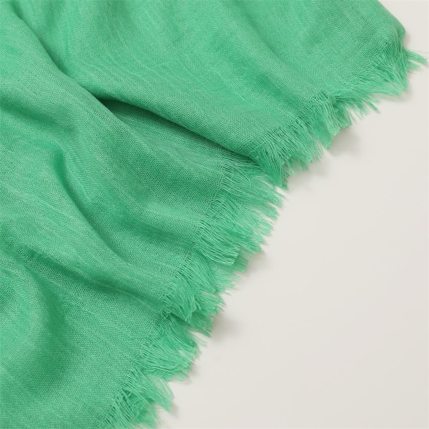 Solid color cotton and linen scarf, wrinkled all season versatile long sunscreen fashionable shawl - color: Emerald Green