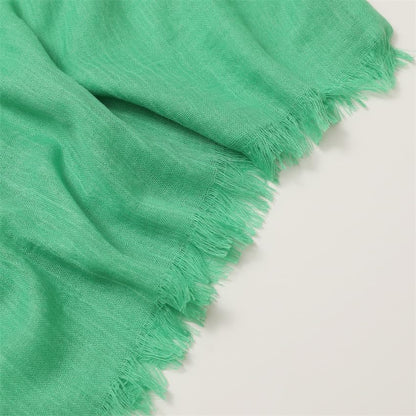 Solid color cotton and linen scarf, wrinkled all season versatile long sunscreen fashionable shawl - color: Emerald Green