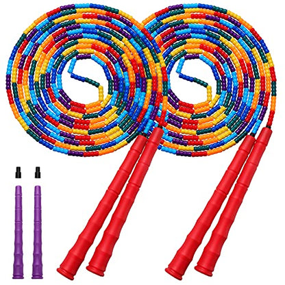 Double Dutch Jump Rope Long Jump Rope 16 FT 1 Pack/2 Pack, Adjustable Soft Beaded Diy Jump Rope for Kids Adult Long Enough for 5-6 Jumpers - color: Red-2 Pack