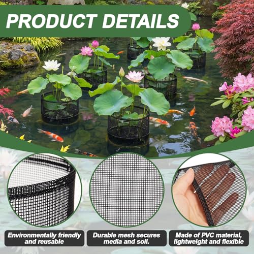 LemonRoad 10 Pcs Aquatic Pond Planting Bags Pond Baskets for Plants 7.2 x 7.2 Inch Reusable Mesh Water Garden Pot Breathable Round Lily Plant Baskets for Water Lily Gladiolus Bog Terrestrial Plants