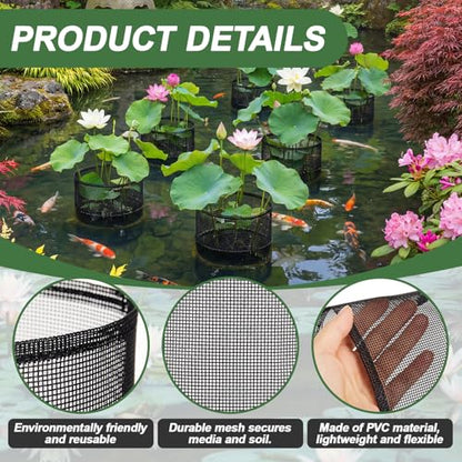 LemonRoad 10 Pcs Aquatic Pond Planting Bags Pond Baskets for Plants 7.2 x 7.2 Inch Reusable Mesh Water Garden Pot Breathable Round Lily Plant Baskets for Water Lily Gladiolus Bog Terrestrial Plants