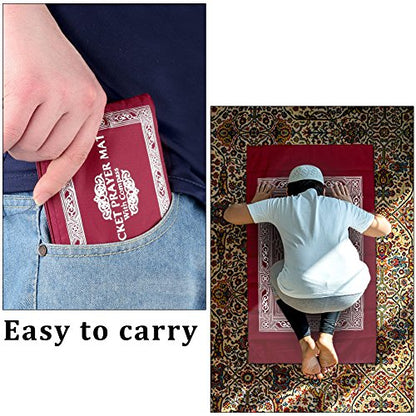 Travel Prayer Mat, 60cm*100cm Portable Red Nylon Waterproof Praying Rug with Compass, Qibla Finder, Perfect for Ramadan Gifts, Islamic Prayer