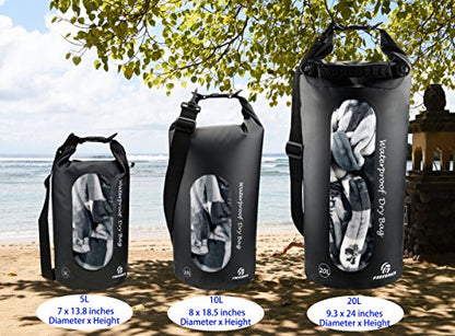 Freegrace Waterproof Dry Bag Set of 3 - Submersible Dry Sack with Double Zip Lock Seals - Includes Waist Pouch & Phone Case - Perfect for Kayaking, Swimming, Boating & Rafting (Black(Window), 5L) - color: Black, size: 5L, style: Window