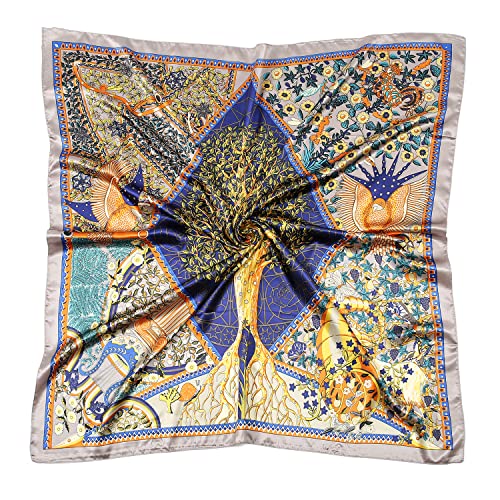 RIIQIICHY Head Scarf for Women Like Silk Satin Scarf for Hair Wrapping at Night Bandana Square Scarf for Sleeping 35 Inch - color: Black/Yellow/White
