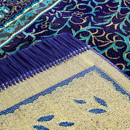 Muslim Prayer Rug, Soft Plush Thin Islamic Prayer Mat, Janamaz, Sajada, Praying Carpet, Islamic Gift, Foldable Portable Turkish Prayer Mat for Men&Women, Lightweight Travel Prayer Rug, 26"x43" - color: Jeddah / Navy