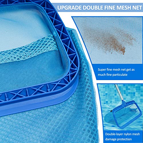 Poolvio Swimming Pool Skimmer Net, Fine Mesh Pool Leaf Rake Net with Double-Layer Deep Bag, Reinforced Frame - Swimming Pool Nets for Cleaning Finest Debris - size: Plastic Double Layer Pool Rake