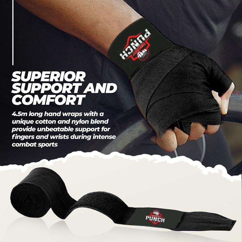 ProShield Boxing Wraps| 180-Inch Bandages| Boxing Hand Wraps Protection for Muay Thai MMA and Kickboxing - color: Black, size: 118"