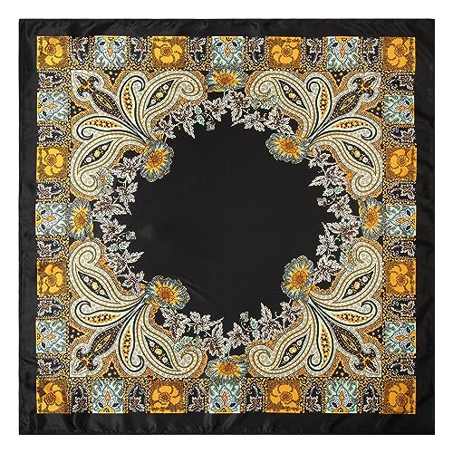 AWAYTR 35” Large Satin Square Head Scarf - 2Pcs Silk Like Floral Head Scarves Square Satin Hair Scarf Bandanas for Women - color: Cashew(pink+black)