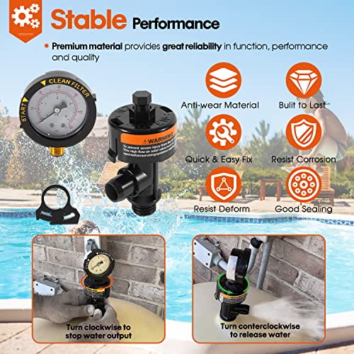 98209800 High Flow Manual Relief Valve/Air Relief Manual Valve Assembly with Pressure Gauge, Replacement for Pool and Spa Filter (1 PACK-98209800) - style: 1 PACK-98209800