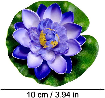 Jinshining 1pc Blue Artificial Floating Foam Lotus Flower with Water Lily Pad,Lifelike Pond Pool Lotus Ornaments,Realistic Ornament for Home Garden Pond Aquarium Decor,Artificial Plants and Flowers
