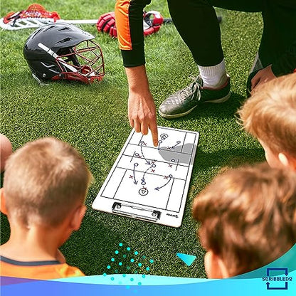 SCRIBBLEDO Lacrosse Dry Erase White Board for Coaches 15x9 Double Sided Coaching Clipboard with Field Diagram Lineup Sheet and Score Tracker for Games and Practice