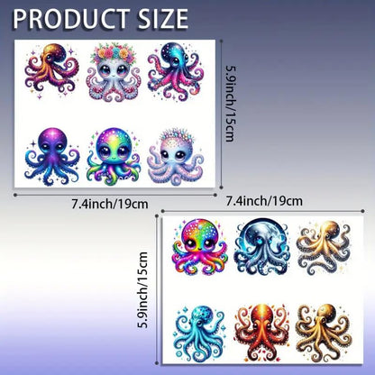 12pcs Ocean Octopus Fish UV DTF Cup Wraps Transfer Waterproof Sticker for Glass Cups Furniture Craft DIY Crafts，Rub on Transfer Stickers for DIY Water Bottle Laptop Decal Wood Car